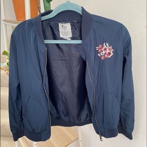 flower embroidered bomber jacket